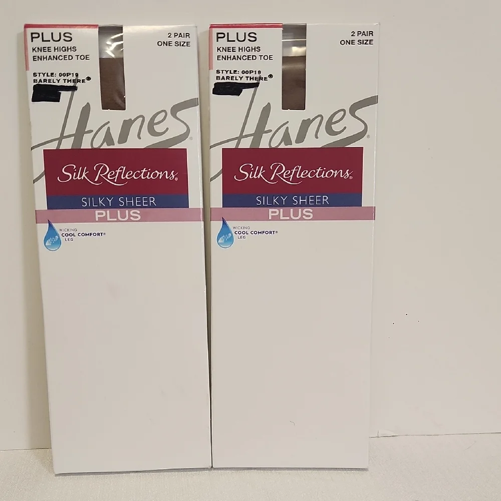 Hanes Silk Reflections Silky Sheer Plus Size Knee Highs Lot Of 2 Barely‎ There